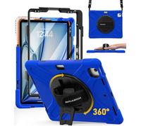 BRAECN pour Coque iPad Air 13 Pouces M3 2025/M2 2024 13 Pouces, Étui de Robuste avec Film Protection, Support Rotatif à 360°et Dragonne, Bandoulière, Porte-Stylet, Bleu