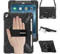 BRAECN pour Coque iPad Air 2, iPad 9,7 Pouces 2018/2017, iPad Pro 9.7, Housse de Robuste avec Deux Styles de Supports, Porte-Stylet, Support Rotatif à 360°, Bandoulière, Noir