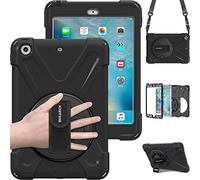 BRAECN pour Coque iPad Mini 2/3/1 7.9 Pouces, Étui de Robuste avec Support Rotatif à 360°et Dragonne, Bandoulière, Résistant Housse pour iPad Mini 2013/2014/2012, Noir