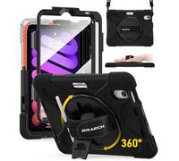 BRAECN pour Coque iPad Mini 7/Mini 6 A17 Pro 2024/2021 8.3 Pouce, Étui de Robuste avec Film Protection, Porte-Stylet, Support Rotatif à 360° et Dragonne, Bandoulière, Noir