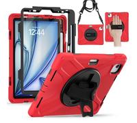 BRAECN pour Coque iPad Pro 11 2022/2021/2020/2018, 4ème/3ème/2ème/1ème Génération, Étui de Robuste avec Film Protection, Support Rotatif à 360°et Dragonne, Bandoulière, Porte-Stylet, Rouge