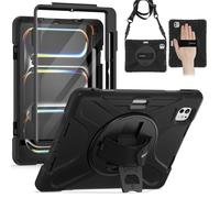 BRAECN pour Coque iPad Pro 11 Pouces M4 5eme Génération 2024, Étui de Robuste avec Film Protection, Support Rotatif à 360°et Dragonne, Bandoulière, Porte-Stylet, Noir