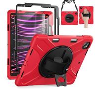 BRAECN pour Coque iPad Pro 12.9 Pouces (6ème/5ème/4ème/3ème Génération, 2022/2021/2020/2018), Étui de Robuste avec Film Protection, Support Rotatif à 360°et Dragonne, Porte-Stylet, Bandoulière, Rouge