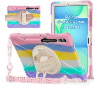 BRAECNstock Coque pour enfants pour Samsung Galaxy Tab S9 Plus/S8 Plus/S7 FE/S7 Plus 12,5", coque de protection antichoc avec porte-stylo, support rotatif et dragonne, coque pour tablette S9+/S8+/S7