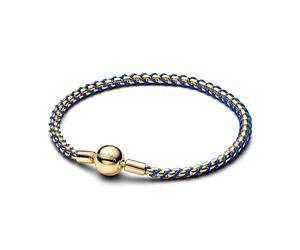 Braided 14k Gold-Plated Box Chain Bracelet with Blue Textile Cord