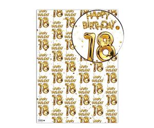 Brainbox Candy - 2 feuilles de papier cadeau amusant « 18e anniversaire » - Emballage de ballons blancs et dorés - Emballage cadeau pour lui, elle, fils, fille, dix-huitième anniversaire - Emballage