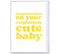 Brainbox Candy Carte amusante pour nouveau bébé - « Suspiciously Cute Baby » - Grande taille - Bureau | Carte de signature de groupe de travail - Genre neutre - Carte de maternité coquine - Nouveau