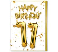 Brainbox Candy - Carte d'anniversaire 11 ans - Belle carte de ballon en feuille d'or blanc - Cartes d'anniversaire pour garçons et filles - Cartes d'âge pour enfants