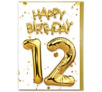 Brainbox Candy - Carte d'anniversaire 12 ans - Belle carte d'anniversaire à effet feuille d'or blanc - Cartes d'anniversaire pour garçons et filles - Cartes d'âge pour enfants