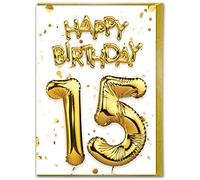 Brainbox Candy - Carte d'anniversaire 15 ans - Belle carte d'anniversaire - Effet feuille d'or blanc - Pour fils et filles - Anniversaire de famille - Ami