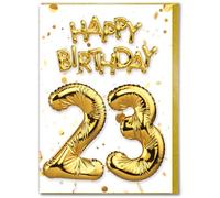 Brainbox Candy - Carte d'anniversaire 23 ans - Belle carte de ballon en feuille d'or blanc - Cartes d'anniversaire pour lui, elle, hommes, femmes, amis