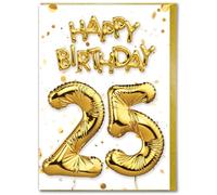 Brainbox Candy - Carte d'anniversaire 25 ans - Belle carte de ballon en feuille d'or blanc - Cartes d'anniversaire pour lui, elle, hommes, femmes, amis