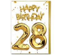 Brainbox Candy - Carte d'anniversaire 28 ans - Belle carte de ballon en feuille d'or blanc - Cartes d'anniversaire pour lui, elle, hommes, femmes, amis
