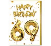 Brainbox Candy - Carte d'anniversaire 69 ans - Belle carte de ballon en feuille d'or blanc - Cartes d'anniversaire pour lui, elle, hommes, femmes, amis