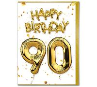 Brainbox Candy - Carte d'anniversaire 90 ans - Belle carte d'anniversaire à effet feuille d'or blanc - Cartes d'anniversaire importantes pour homme et femme