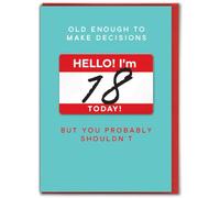 Brainbox Candy Carte d'anniversaire amusante pour 18 ans - Design 3D - « Old Enough To Make Decisions » - Carte d'anniversaire pour adolescent, fils, fille, dix-huit aujourd'hui