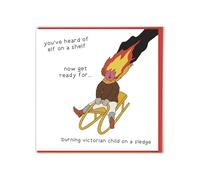 Brainbox Candy - Carte de Noël amusante - « Burning Child » - Otherwhats - Illustration hilarante - Humour de dessin animé grossier - Dessin animé surréaliste - Cartes coquines pour hommes, femmes