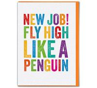 Brainbox Candy - Carte de nouvel emploi amusante - « Fly High Like A Penguin » - Bonne chance dans un nouvel emploi - Cartes humoristiques - Pour lui, elle, ami, compagnon, collègue de travail