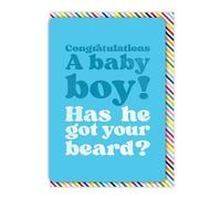 Brainbox Candy - Carte humoristique pour nouveau-né - Bébé garçon - Félicitations - « Has He Got Your Beard? » - Carte humoristique - Pour lui, elle, amis - Nouveaux parents - Format A6 mignon