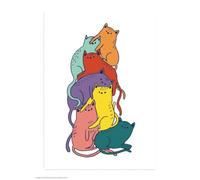 Brainbox Candy Carte postale amusante - « Cat Pile » - Majasbok - Impression artistique A6 - Graphique arc-en-ciel insolite - Pour lui, elle amoureux des chats