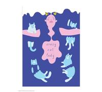 Brainbox Candy Carte postale amusante - « Crazy Cat Lady » - Fran Hooper - Pop Art bleu mignon - Impression graphique moderne A6 - Pour les amoureux des chats