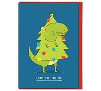 Brainbox Candy - Cartes de Noël amusantes pour fils - Cartes de Noël dinosaures - « Tree-Rex » - Pour fils et fille