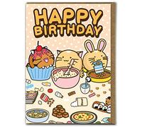 Brainbox Candy - Jolie carte d'anniversaire Kawaii - « Happy Birthday ! » par Fuzzballs - Cartes d'animaux mignonnes pour lui et elle - Cartes d'anniversaire pour enfants - Cartes pour enfants