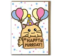 Brainbox Candy Jolie carte d'anniversaire Kawaii - « Happy Purrday ! » par Fuzzballs - Cartes de chat mignon - Pour quelqu'un de spécial - Lui elle - Anniversaire d'enfants - Cartes pour enfants -