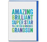 Brainbox Candy - Jolie carte d'anniversaire pour petit-fils - « Amazing, Brilliant, Super Star, Talented, Gorgeous » Carte de vœux cool de Proud Nan Grandad Grand-parents - Intérieur vierge