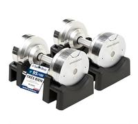 BRAINGAIN Haltères Réglables Set 23,5kg/32,5kg/41,5kg - Maintenant avec poignée Gen 4 de 34mm - Changez de poids en 1 sec - Équipement de gym maison gain de place - Plusieurs poids en un - Chrome/Noir