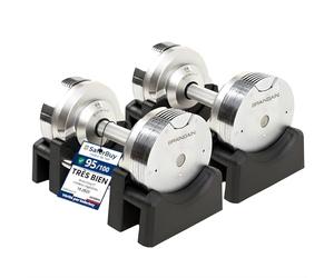 BRAINGAIN Haltères Réglables Set 23,5kg/32,5kg/41,5kg - Maintenant avec poignée Gen 4 de 34mm - Changez de poids en 1 sec - Équipement de gym maison gain de place - Plusieurs poids en un - Chrome/Noir