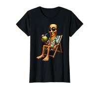 Brainrot Enjoying Summer Time Coconut Tung Sahur Lunettes de Soleil T-Shirt Graphique avec Valeur, Femme, Noir, L