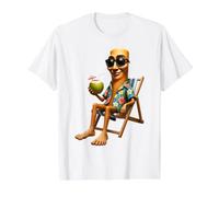 Brainrot Enjoying Summer Time Coconut Tung Sahur Lunettes de Soleil T-Shirt Graphique avec Valeur, Homme, Blanc, L