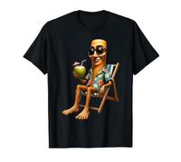 Brainrot Enjoying Summer Time Coconut Tung Sahur Lunettes de Soleil T-Shirt Graphique avec Valeur, Homme, Noir, L