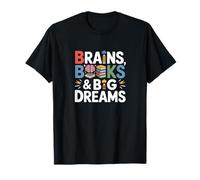 Brains Books and Big Dreams Cool Rack to School Kids Student T-Shirt