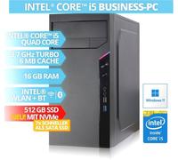 BRAINZAP Intel Core i5 Quad-Core Office / Business PC, 16 GB RAM, 512 GB NVMe SSD, WLAN, BT Bluetooth Windows 11