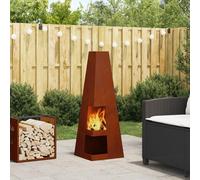 Brasero avec rangement à bûches 35x35x100 cm en acier résistant aux intempéries