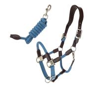Brama West COVALLIERO Cordano Deluxe Ensemble licol et longe pour chevaux - Licol réglable - Laisse de fixation 2 m (bleu, poney)
