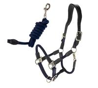 Brama West COVALLIERO Cordano Deluxe Ensemble licol et longe pour chevaux - Licol réglable - Laisse de fixation de 2 m (bleu marine, poney)