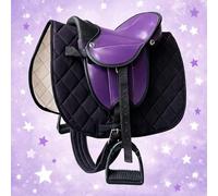 Brama West Ensemble de selle pour cheval en bois « My Happy Pony » | Selle pour shetty, cheval en bois et cheval en peluche | avec tapis de selle, sangle, étriers et étrivières (Noir/Violet)