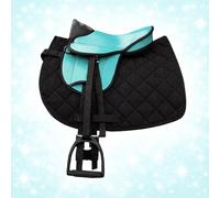 Brama West Ensemble de selle pour cheval en bois « My Happy Pony » | Selle pour shetty, cheval en bois et cheval en peluche | avec tapis de selle, sangle, étriers et étrivières (Turquoise/Noir)