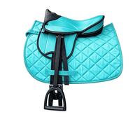 Brama West Ensemble de selle pour cheval en bois « My Happy Pony » | Selle pour shetty, cheval en bois et cheval en peluche | avec tapis de selle, sangle, étriers et étrivières (Turquoise)