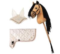 Brama West HKM Hobby Horse - Kit de qualité supérieure - Cheval de bataille avec couverture de qualité supérieure et bonnet anti-mouches en beige - Avec strass et broderie - Pour enfants