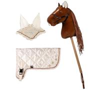Brama West HKM Hobby Horse - Kit de qualité supérieure - Cheval de bataille avec couverture de qualité supérieure et bonnet anti-mouches en beige - Avec strass et broderie - Pour enfants (renard foncé