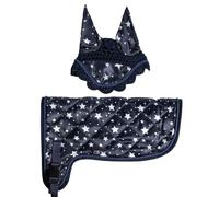 Brama West HKM Hobby Horse Set - Couverture et bonnet anti-mouches de la série HKM Print - Parfait pour les loisirs et les tournois (bleu marine avec étoiles)