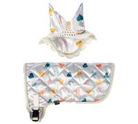 Brama West HKM Hobby Horse Set - Couverture et bonnet anti-mouches de la série HKM Print - Parfait pour les loisirs et les tournois (blanc avec cœurs colorés)