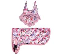Brama West HKM Hobby Horse Set - Couverture et bonnet anti-mouches de la série HKM Print - Parfait pour les loisirs et les tournois (rose avec fleurs)