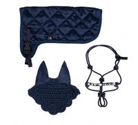 Brama West HKM Hobby Horse Set Magic Star - Licol à nœuds, bonnet anti-mouches et tapis de selle - Parfait pour les loisirs et les tournois (bleu marine)