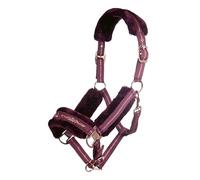 Brama West HKM Licol de cheval or rose, doublure en peluche, avec ferrures en or rose (bordeaux, poney)