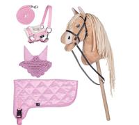 Brama West Hobby Horsing Kit complet - licol, tricot, couverture, bonnet anti-mouches et cheval - avec bandeau surprise (rose bonne)